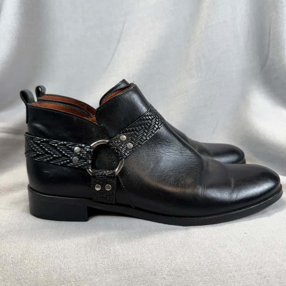 Marroqui Sanchez Ankle Boots W9 M7.5 Black Leather Spain Harness Woven Moto